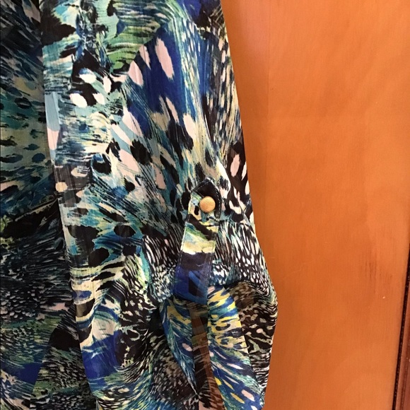 Ladies Glance blouse. Turquoise, blue - tropical colors and print. Size XL. - Picture 4 of 8